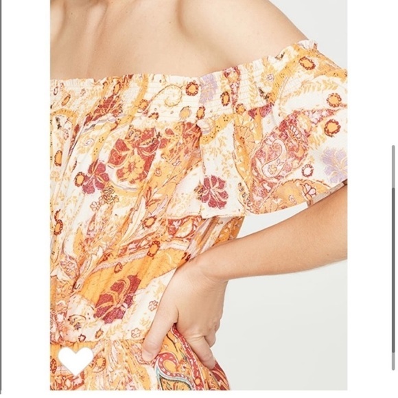 Free People Carmen Vibrant Orange Boho print off the shoulder Wide Leg Jumpsuit - Picture 4 of 11